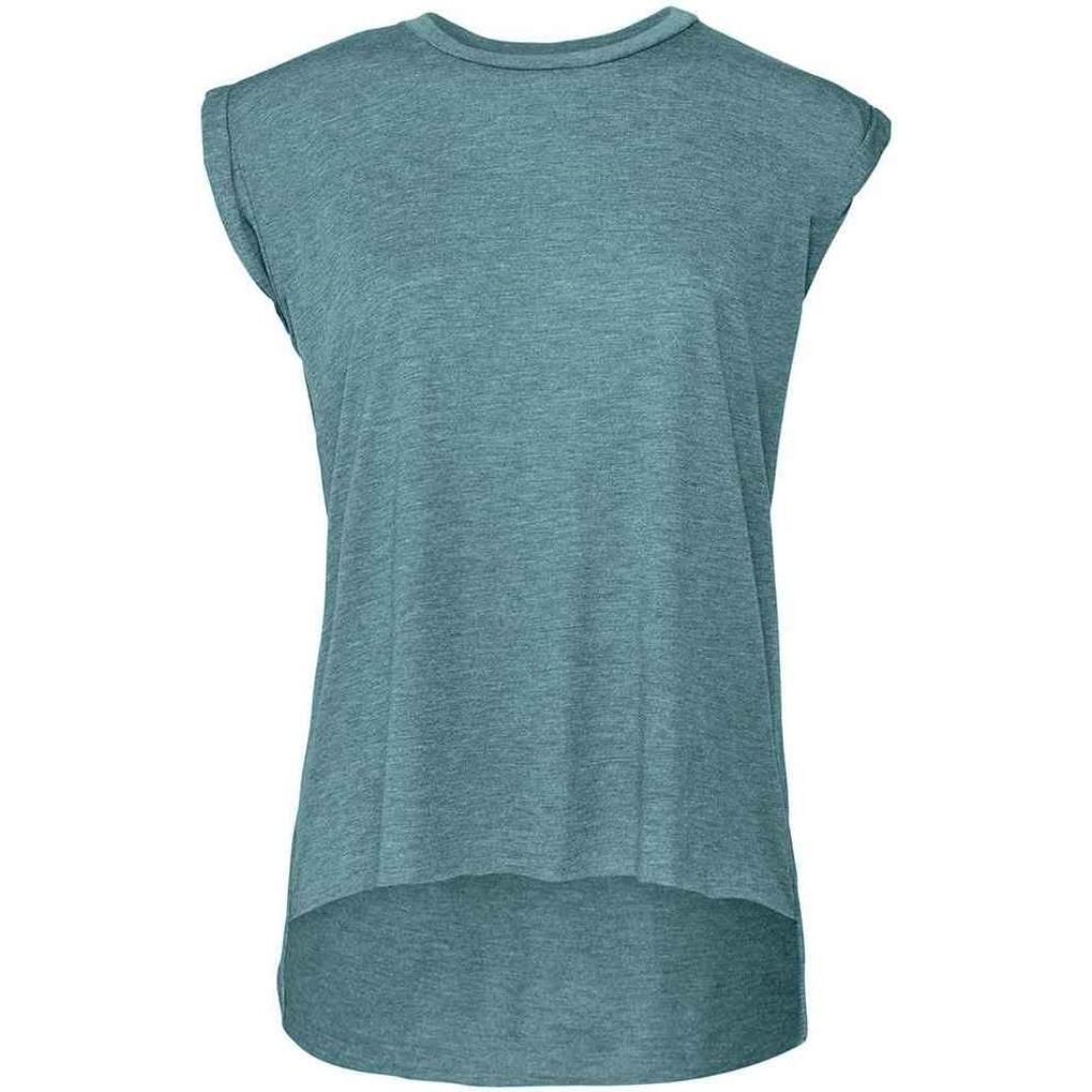 Bella Ladies Flowy Rolled Cuff Muscle T-Shirt