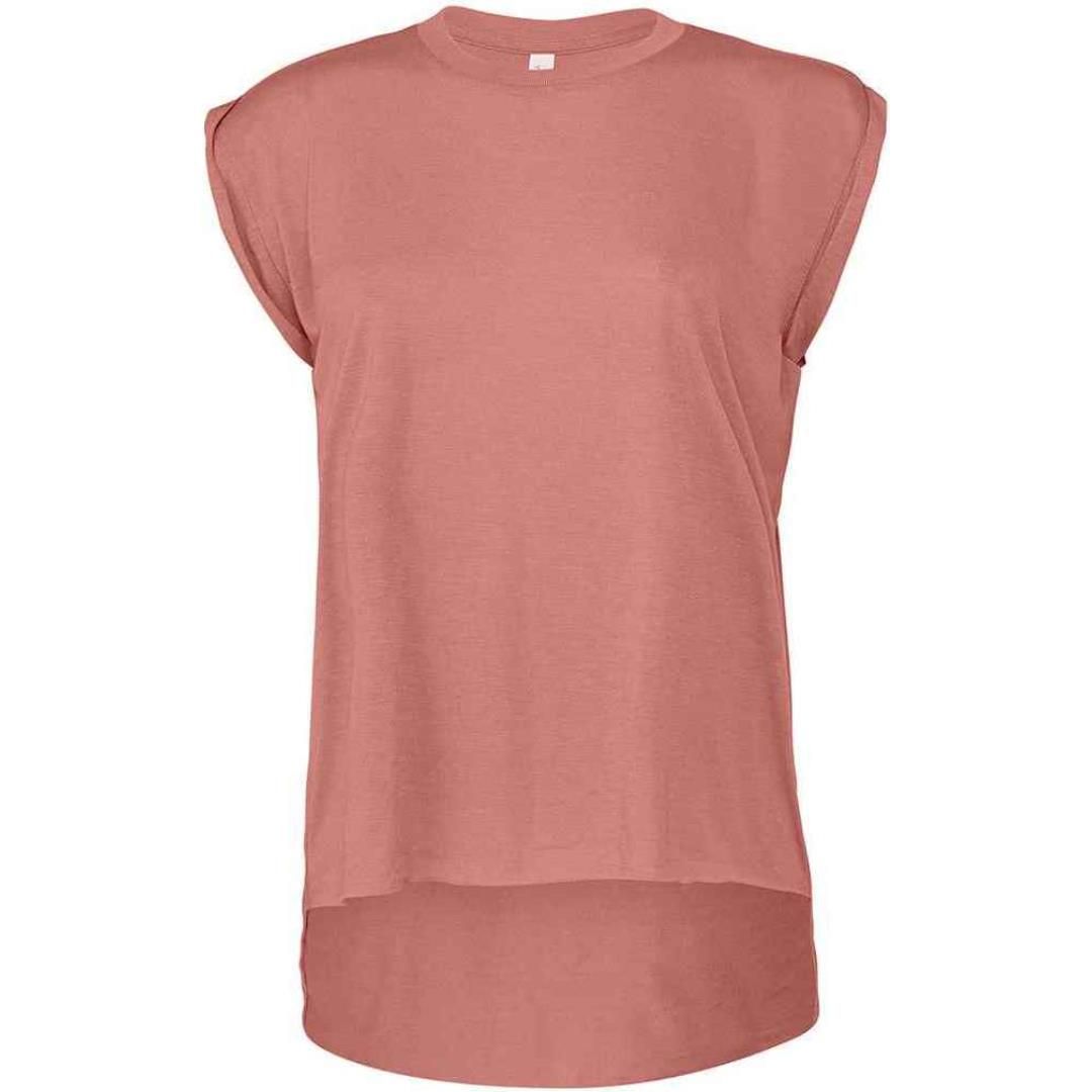 Bella Ladies Flowy Rolled Cuff Muscle T-Shirt