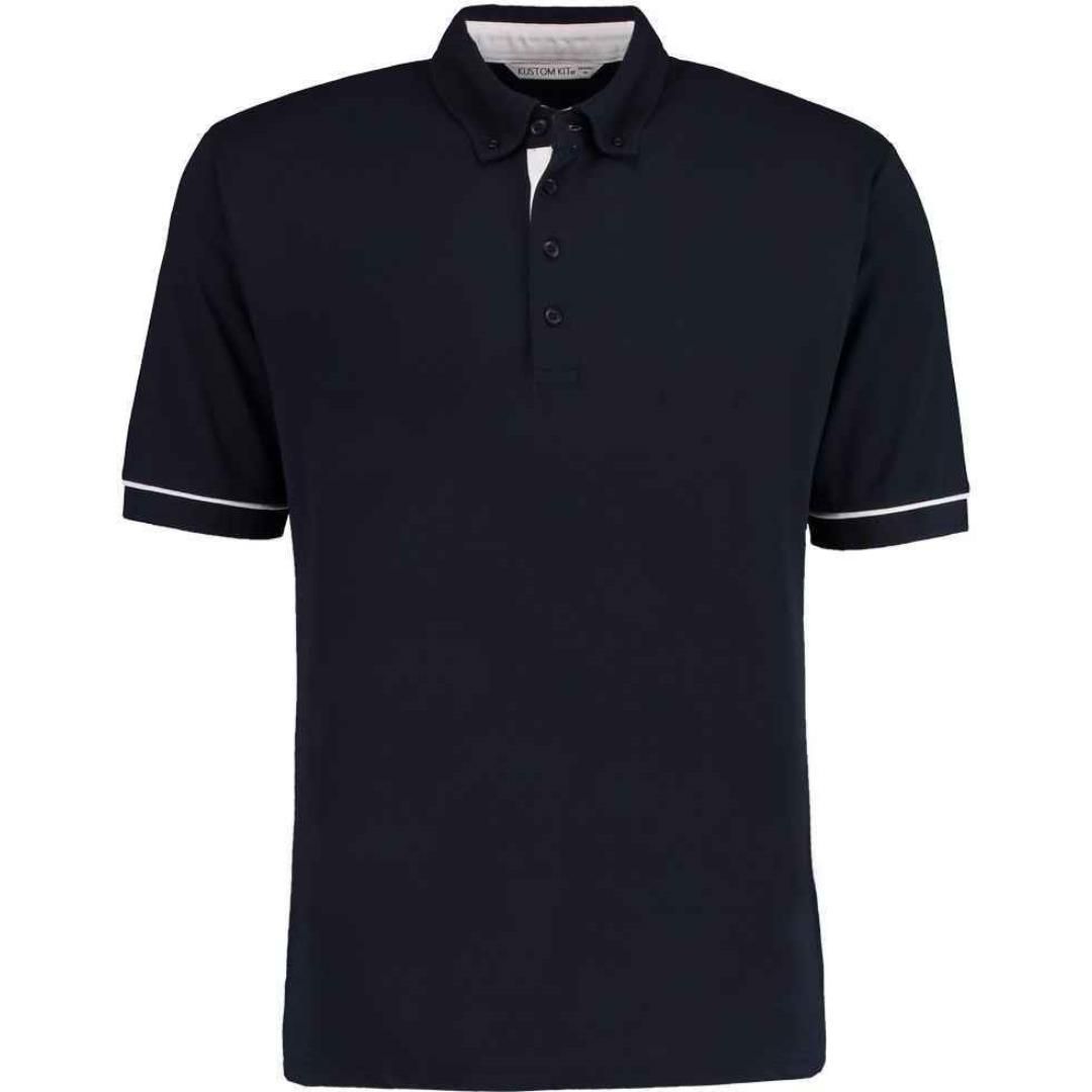 Kustom Kit Button Down Collar Contrast Piqué Polo Shirt