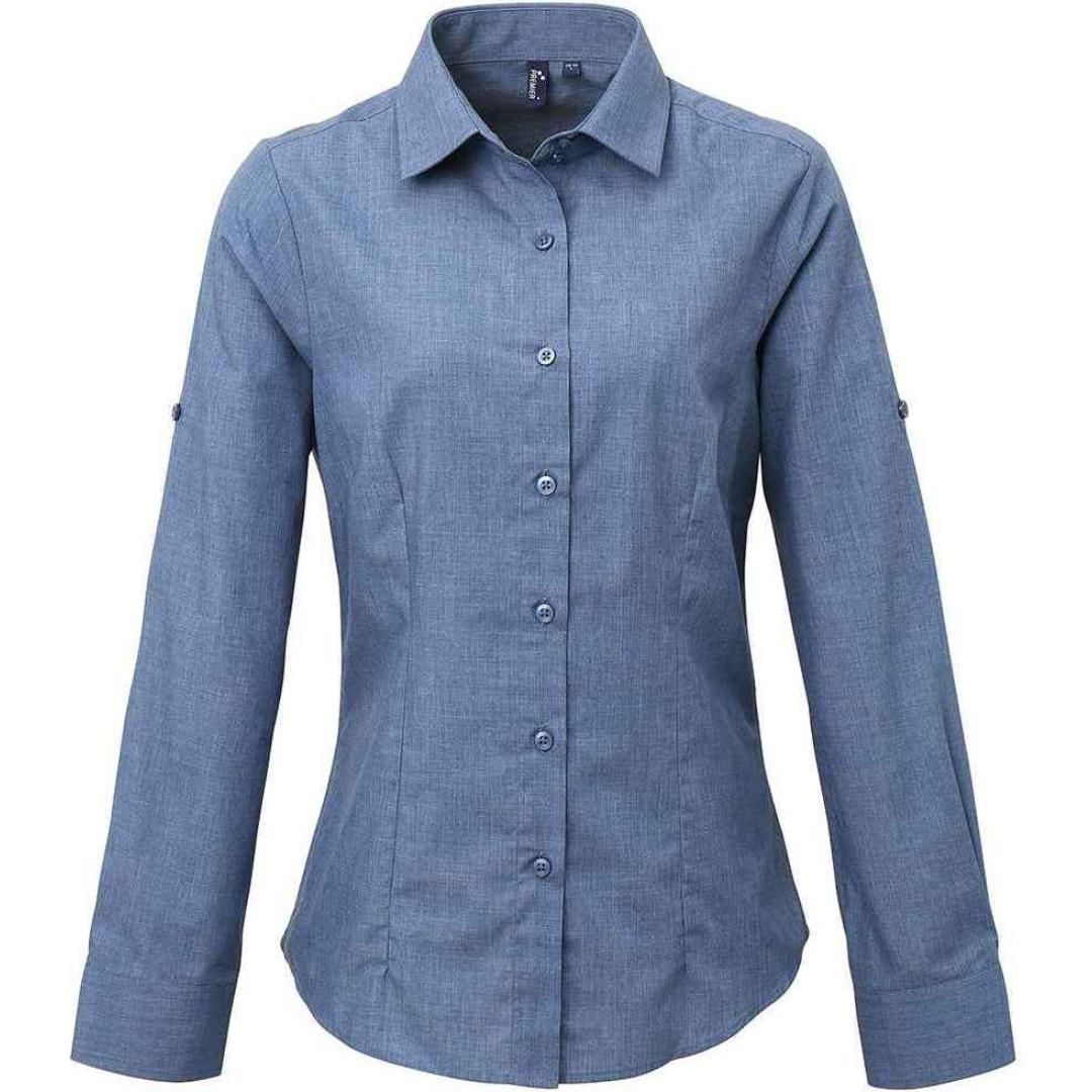 Premier Ladies Cross-Dye Roll Sleeve Shirt