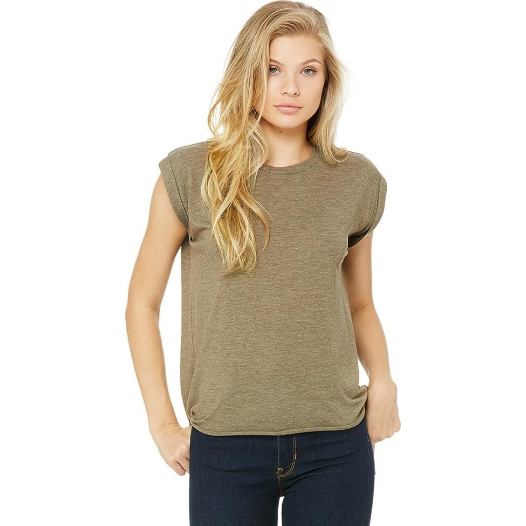 Bella Ladies Flowy Rolled Cuff Muscle T-Shirt