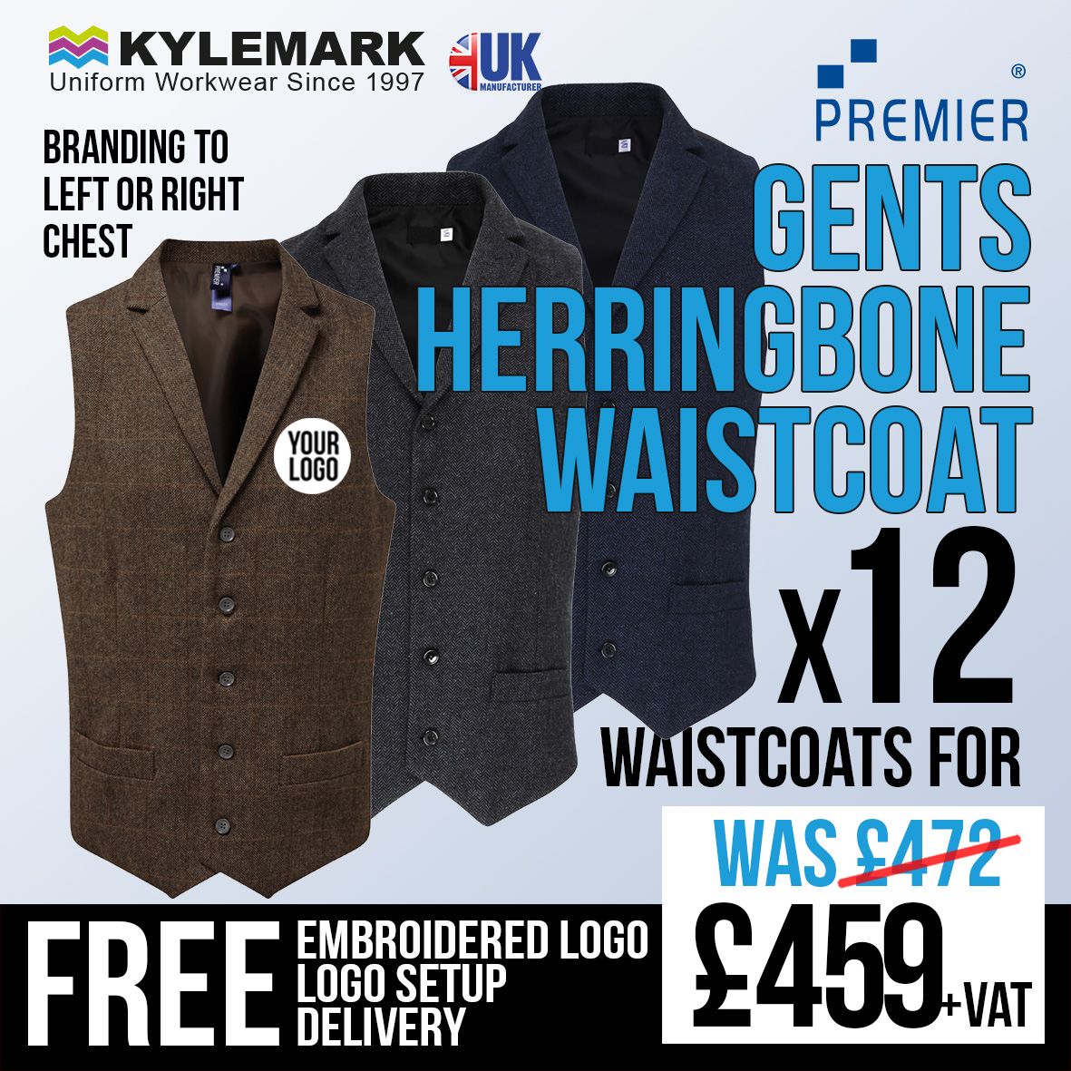 Multi Deal - Premier Herringbone Waistcoat