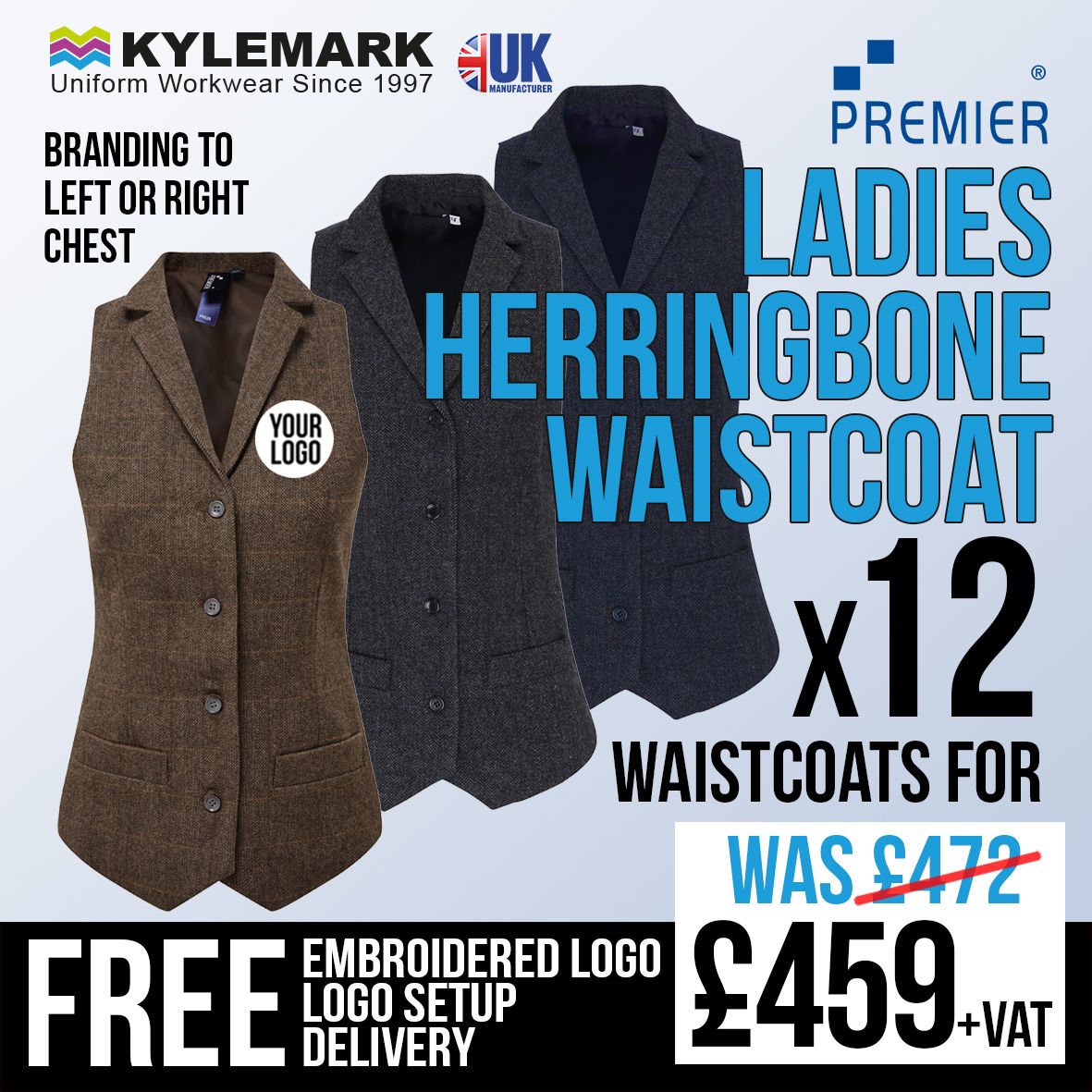 Multi Deal - Premier Ladies Herringbone Waistcoat